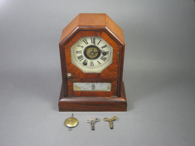 Vtg Antique Seth Thomas Wood Wooden Shelf Mantel Pendulum Clock +Keys Late 1800s
