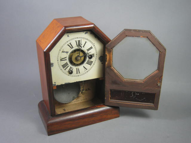 Vtg Antique Seth Thomas Wood Wooden Shelf Mantel Pendulum Clock +Keys Late 1800s 2