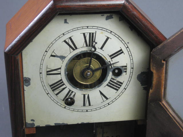 Vtg Antique Seth Thomas Wood Wooden Shelf Mantel Pendulum Clock +Keys Late 1800s 3