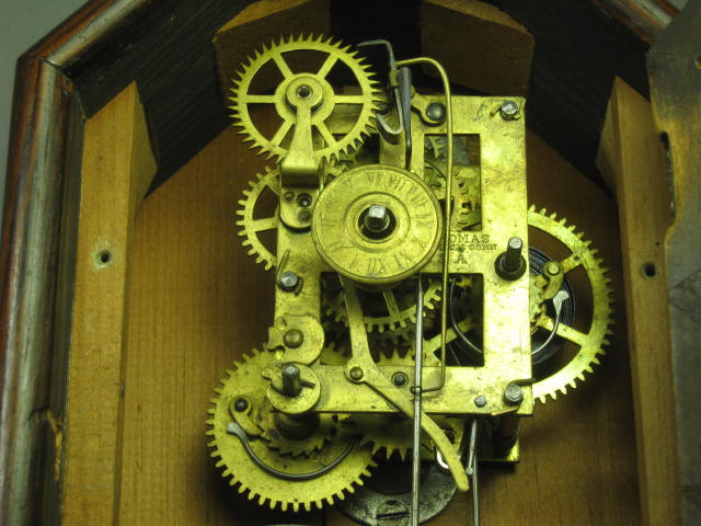 Vtg Antique Seth Thomas Wood Wooden Shelf Mantel Pendulum Clock +Keys Late 1800s 4