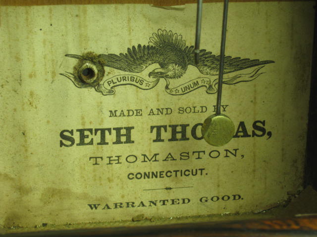 Vtg Antique Seth Thomas Wood Wooden Shelf Mantel Pendulum Clock +Keys Late 1800s 8