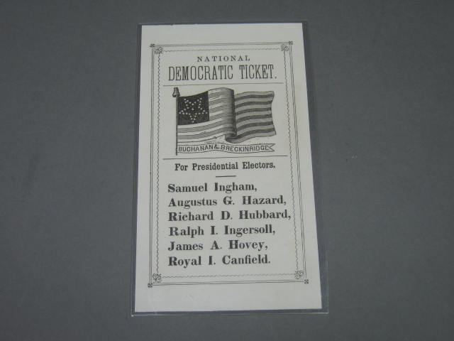 1856 Buchanan Breckinridge Campaign Connecticut National Democrat Ticket Ballot