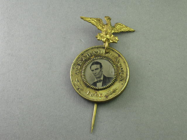 1860 Abraham Lincoln Hannibal Hamlin Campaign Ferrotype Eagle Stick Pin Button