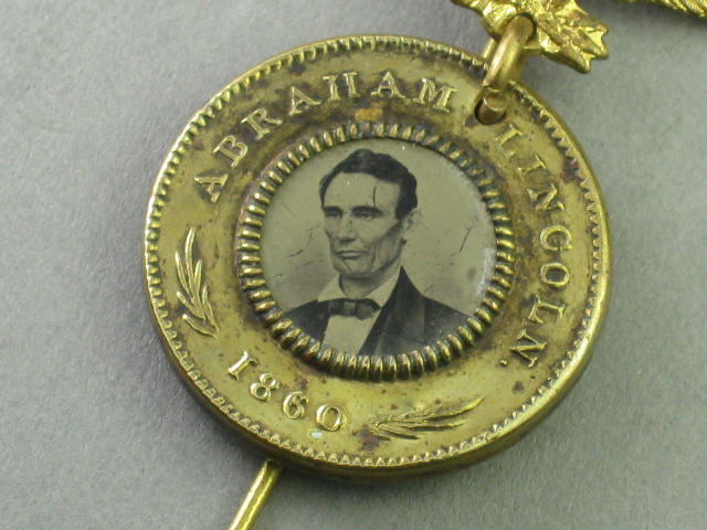 1860 Abraham Lincoln Hannibal Hamlin Campaign Ferrotype Eagle Stick Pin Button 1