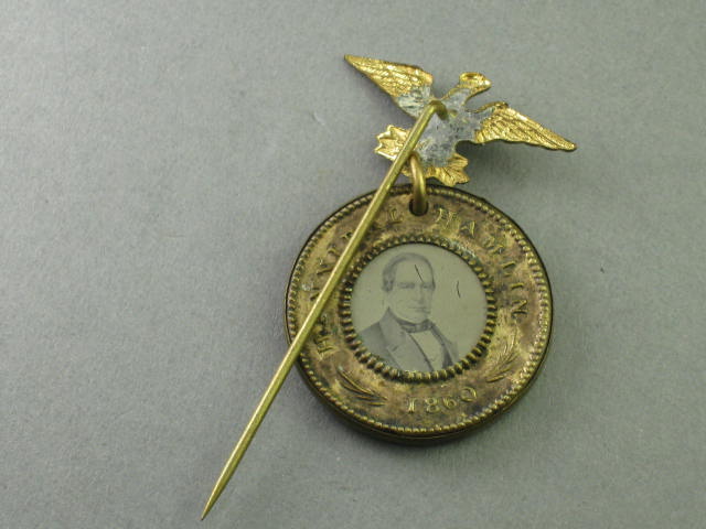 1860 Abraham Lincoln Hannibal Hamlin Campaign Ferrotype Eagle Stick Pin Button 2