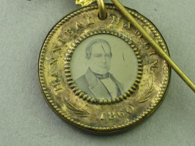 1860 Abraham Lincoln Hannibal Hamlin Campaign Ferrotype Eagle Stick Pin Button 3
