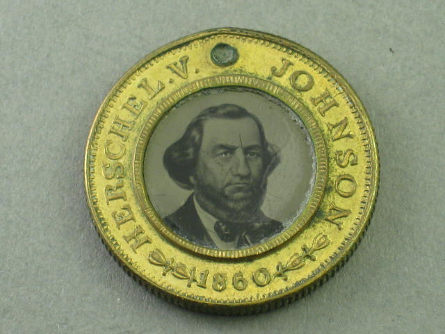 1860 Steven A Douglas Herschel V Johnson Campaign Ferrotype Pin Button Token NR! 1