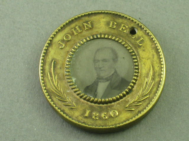 Rare 1860 John Bell / Edward Everett Campaign Ferrotype Pin Button Token 1" NR!