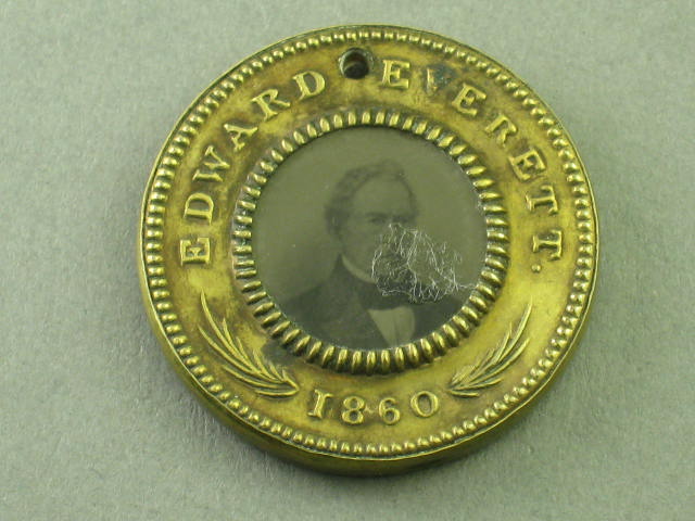 Rare 1860 John Bell / Edward Everett Campaign Ferrotype Pin Button Token 1" NR! 1