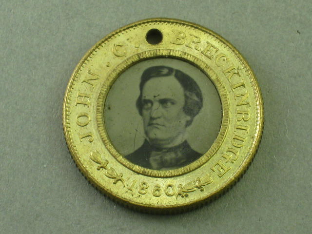 Rare 1860 John Breckinridge Joseph Lane Campaign Ferrotype Pin Button Token 1"
