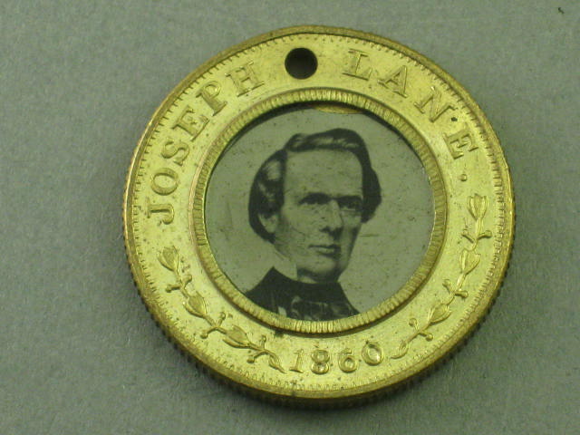 Rare 1860 John Breckinridge Joseph Lane Campaign Ferrotype Pin Button Token 1" 1