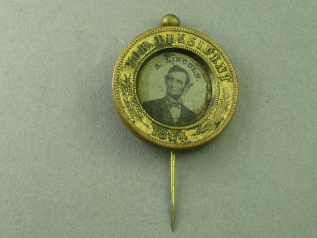 1864 Abraham Lincoln Andrew Johnson Campaign Ferrotype Stick Pin Button Token NR