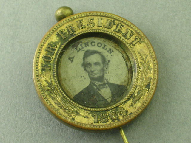 1864 Abraham Lincoln Andrew Johnson Campaign Ferrotype Stick Pin Button Token NR 1