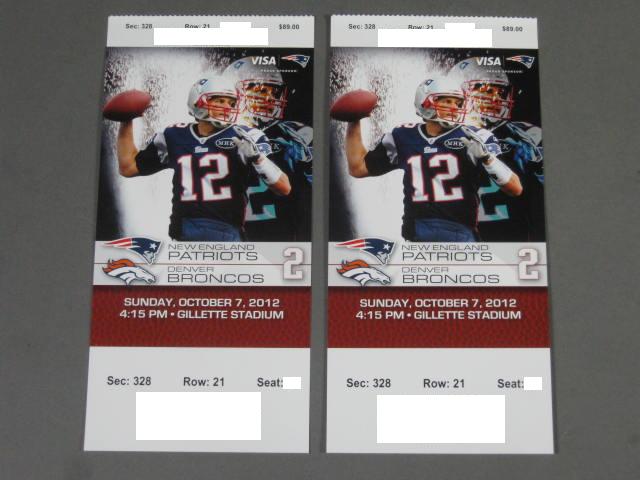 2 New England Patriots Denver Broncos NFL Tickets Gillette 10/7 Brady vs Manning