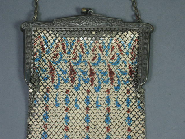 Vtg Antique Mandalian Metal Mesh Purse Art Deco Enamel Flapper Bag 7 Drops NR! 4