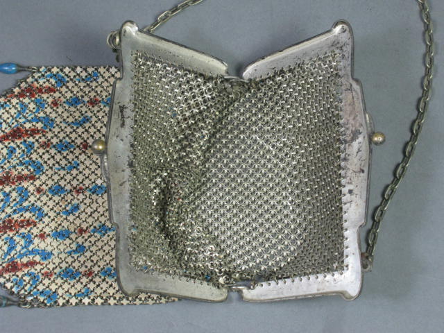 Vtg Antique Mandalian Metal Mesh Purse Art Deco Enamel Flapper Bag 7 Drops NR! 6