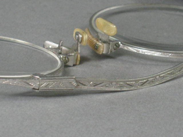 Antique Folding Pince Nez Eye Glasses 14K SPG White Gold + Sterling Silver Chain 5