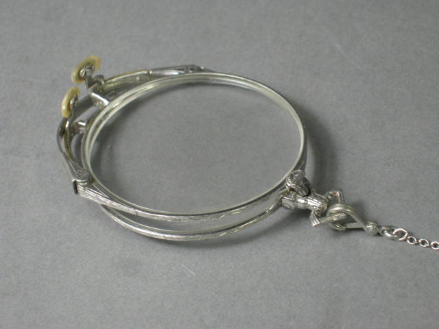 Antique Folding Pince Nez Eye Glasses 14K SPG White Gold + Sterling Silver Chain 7