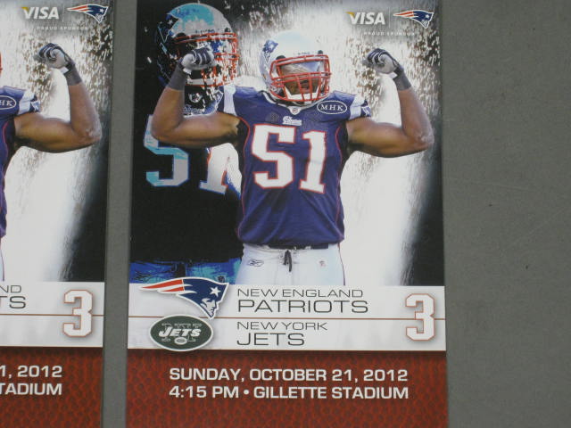 2 New England Patriots New York Jets NFL Tickets 10/21 Gillette Brady vs Sanchez 1