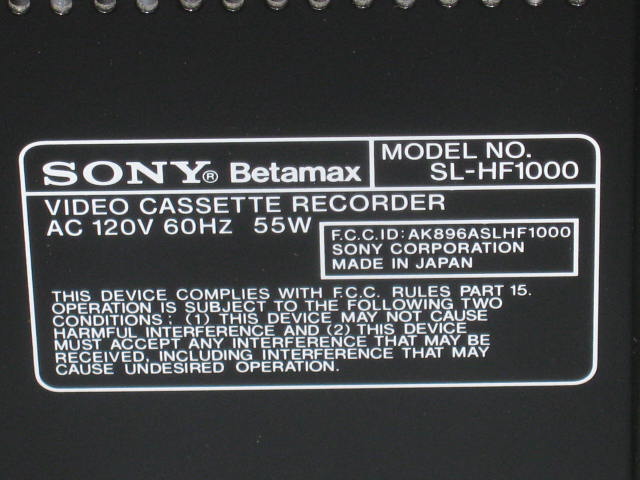 Sony SL-HF1000 Super Beta HiFi Stereo 4 Head VCR Video Cassette Player Recorder 7