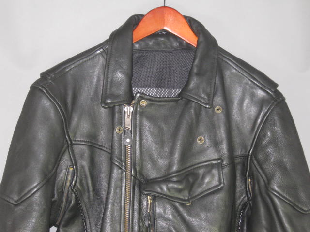 Black Genuine Leather Motorcycle Biker Jacket Size 48 XL Liner Ready Exc Cond NR 1