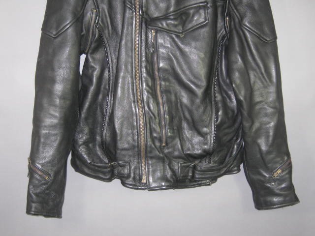 Black Genuine Leather Motorcycle Biker Jacket Size 48 XL Liner Ready Exc Cond NR 2