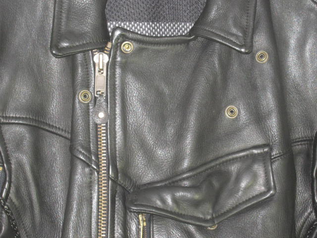 Black Genuine Leather Motorcycle Biker Jacket Size 48 XL Liner Ready Exc Cond NR 3