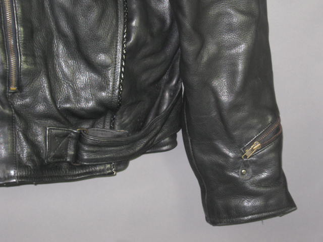 Black Genuine Leather Motorcycle Biker Jacket Size 48 XL Liner Ready Exc Cond NR 4