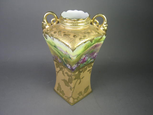Vtg Antique C 1910 Scenic Handpainted Noritake Morimura Nippon Handle Vase Japan