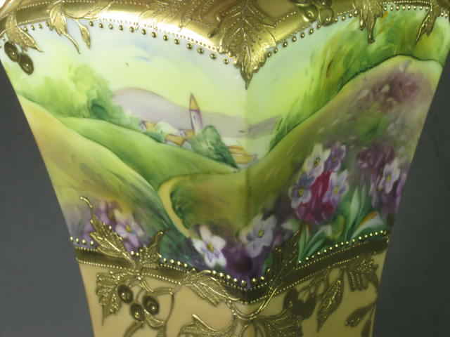 Vtg Antique C 1910 Scenic Handpainted Noritake Morimura Nippon Handle Vase Japan 4