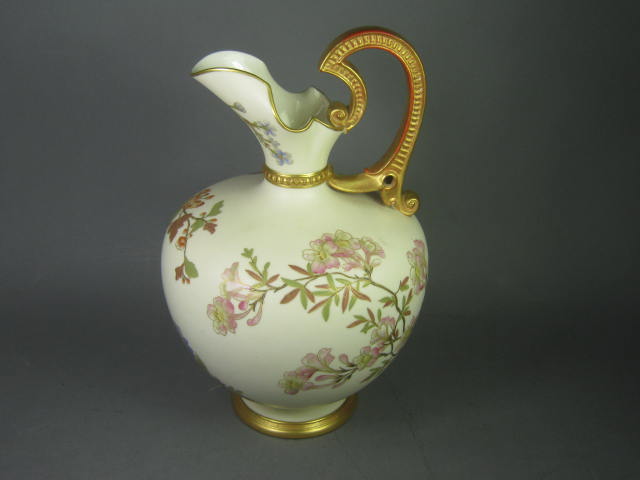 1884 Antique Hand Painted Royal Worcester Floral Flower Pitcher Rd No 74150 1227