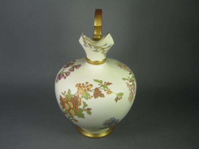 1884 Antique Hand Painted Royal Worcester Floral Flower Pitcher Rd No 74150 1227 3
