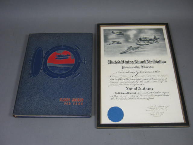 WW2 1942 US USN Navy Naval Air Station Aviator Diploma + Flight Jacket Yearbook 1