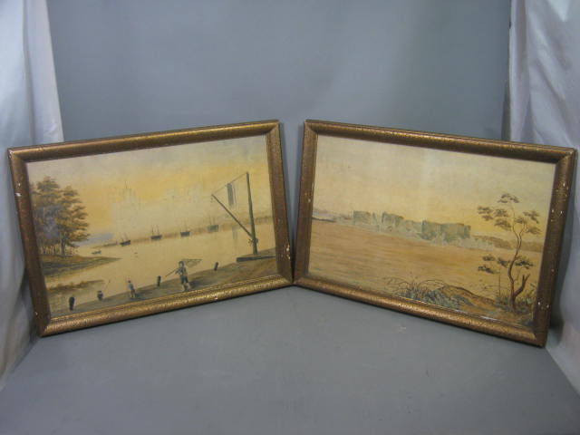 2 Rare Antique 1880s Framed Watercolor Paintings W.R. Thomas 1887? Asian Chinese