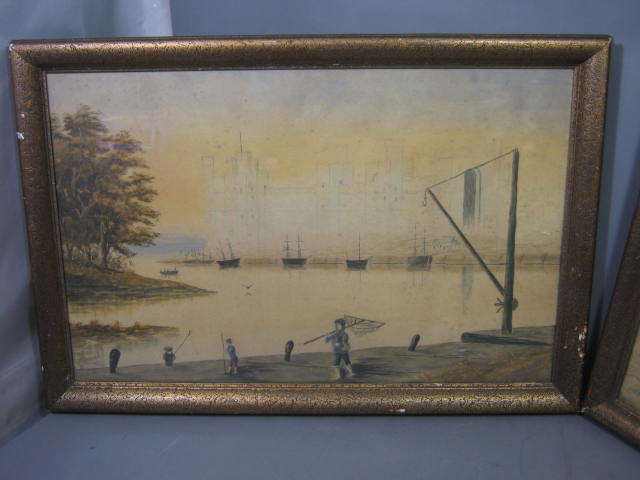2 Rare Antique 1880s Framed Watercolor Paintings W.R. Thomas 1887? Asian Chinese 1