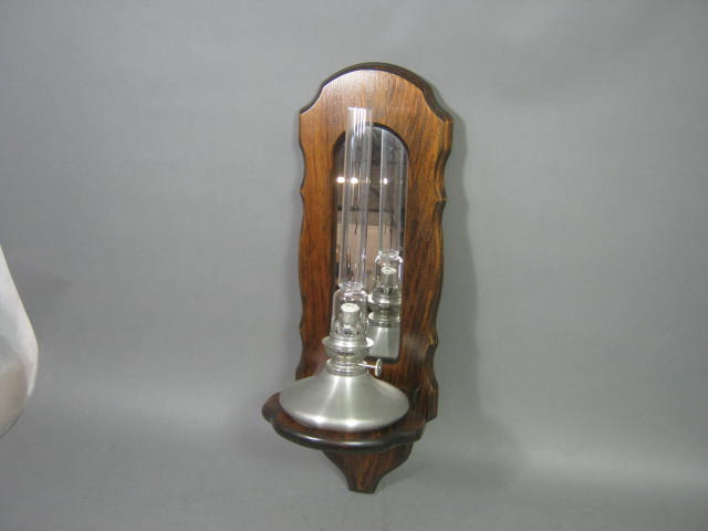 Vtg Signed Fred Danforth Pewter Oil Lamp Middlebury VT + Wood Wooden Wall Holder