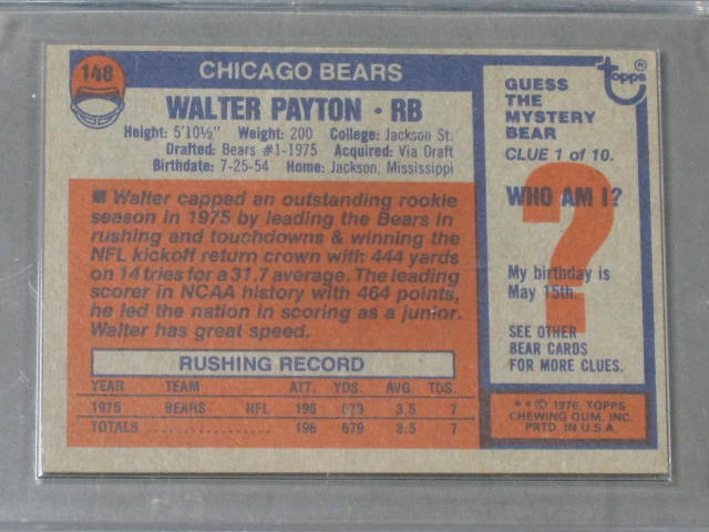 Vtg Walter Payton 1976 Topps #148 Rookie Card RC Chicago Bears Football EXC COND 4