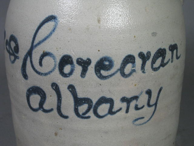 Antique 1800s Stoneware Salt Glaze Jug Bleecker & Corcoran Albany NY Cobalt Blue 6