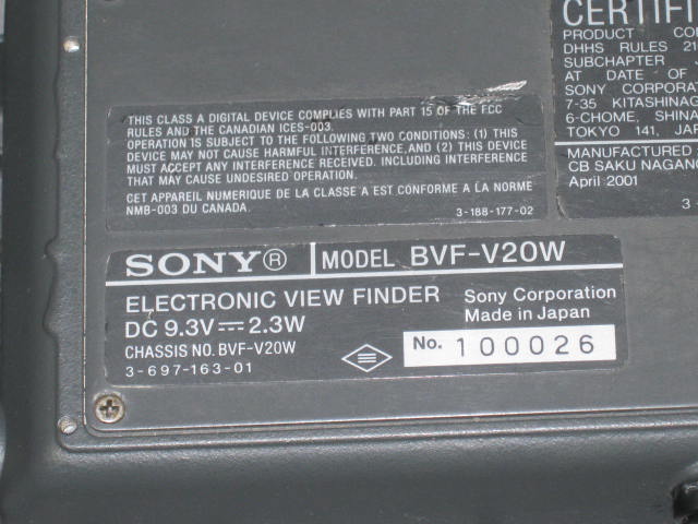 Sony BVF-V20W 1.5" Video Camera Camcorder Viewfinder Shotgun W/ Microphone Mic 2