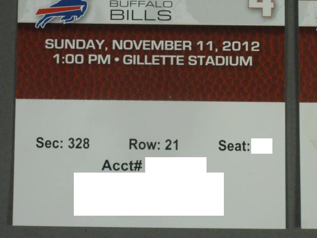 2 New England Patriots Buffalo Bills Tickets 11/11 Gillette Stadium NO RESERVE! 2