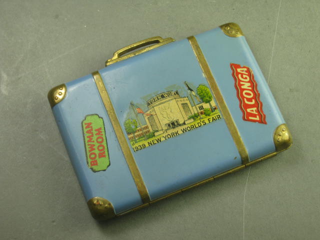 Vtg 1939 1940 NY Worlds Fair Enamel Suitcase Travel Luggage Bag Powder Compact