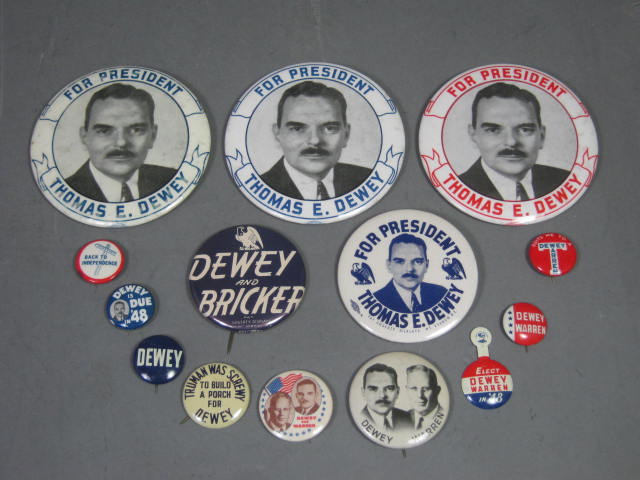 14 1944 1948 Dewey Bricker Warren Campaign Pins Pinbacks Button Badge Tab Jugate