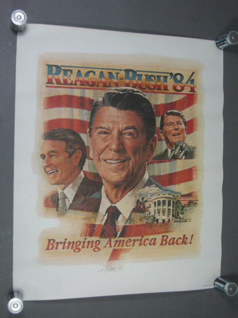 1984 Ronald Reagan George Bush Jugate Campaign Poster Bringing America Back! NR!