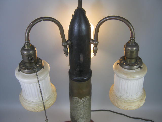 Antique WWI WW1 Trench Art Brass Artillery Shell Casing Rose Lamp w/Shades 26" 1