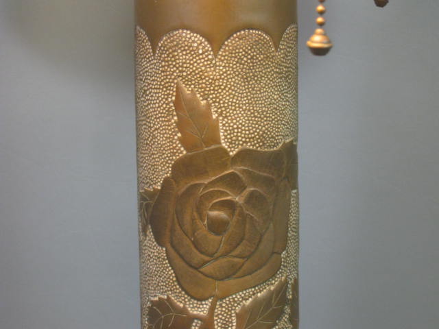 Antique WWI WW1 Trench Art Brass Artillery Shell Casing Rose Lamp w/Shades 26" 3