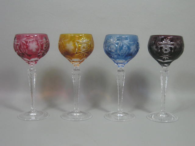 4 Nachtmann Traube Multi Color Cut To Clear Crystal Hock Wine Glass Goblet Set