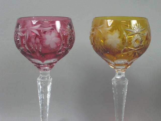 4 Nachtmann Traube Multi Color Cut To Clear Crystal Hock Wine Glass Goblet Set 2
