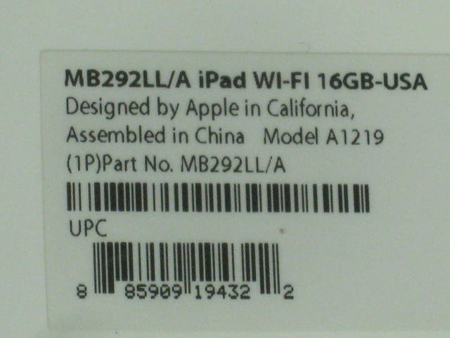 Apple Mac iPad 1st Gen Computer Tablet MB292LL Black 16GB WiFi w/Case Exc Cond 10