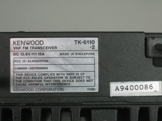 Kenwood TK-6110 Type 2 UHF 2-Way Mobile Radio ALH29351120 W/ Mic Wires Bracket + 3