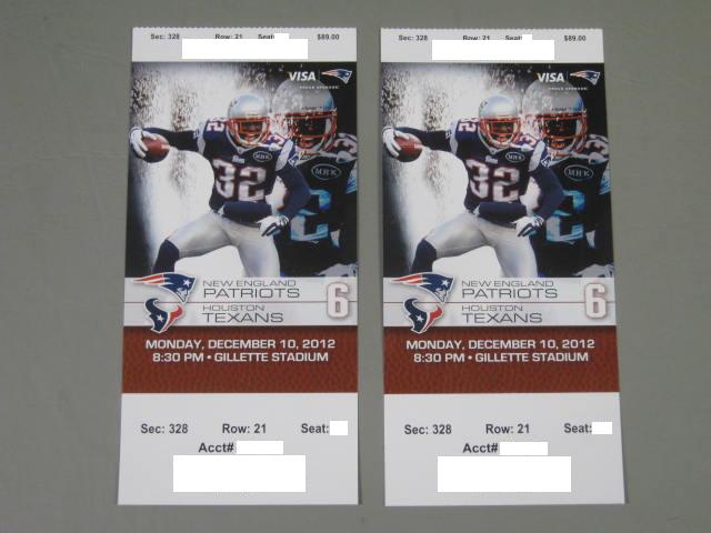 2 New England Patriots Houston Texans Tickets 12/10 Monday Night Football NO RES